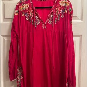 Johnny Was Red Embroidered Blouse L